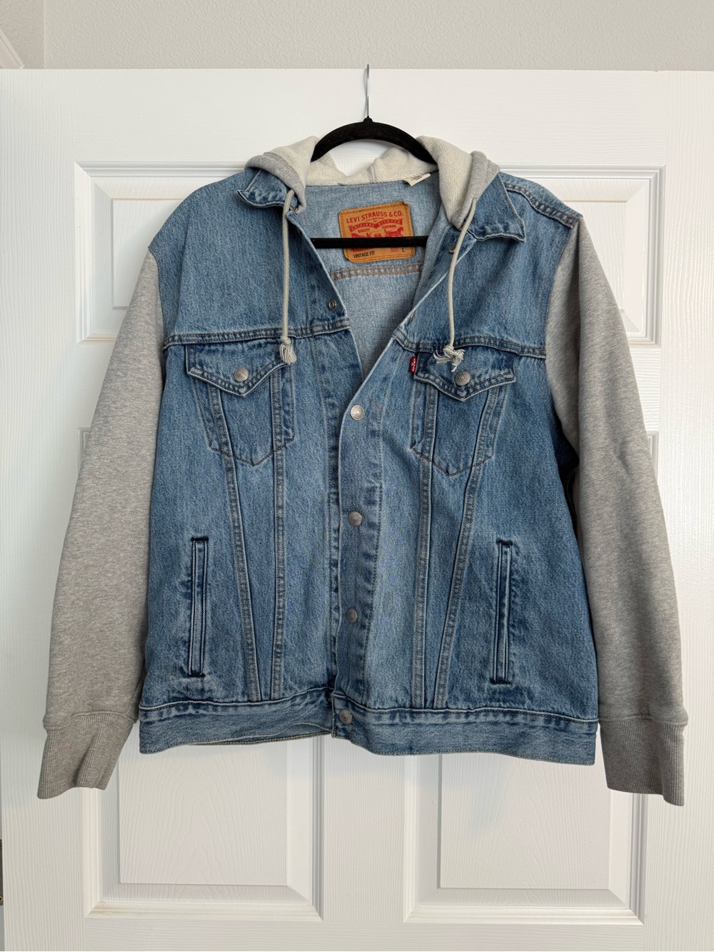 Vintage Levi’s Demin & Gray Fleece Hooded Jacket - Picture 1 of 8